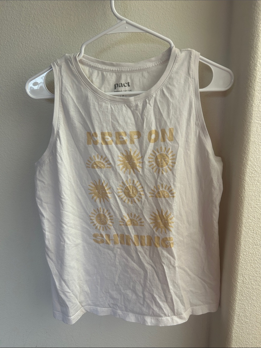 Pact White Tank Top with Yellow Sun Print